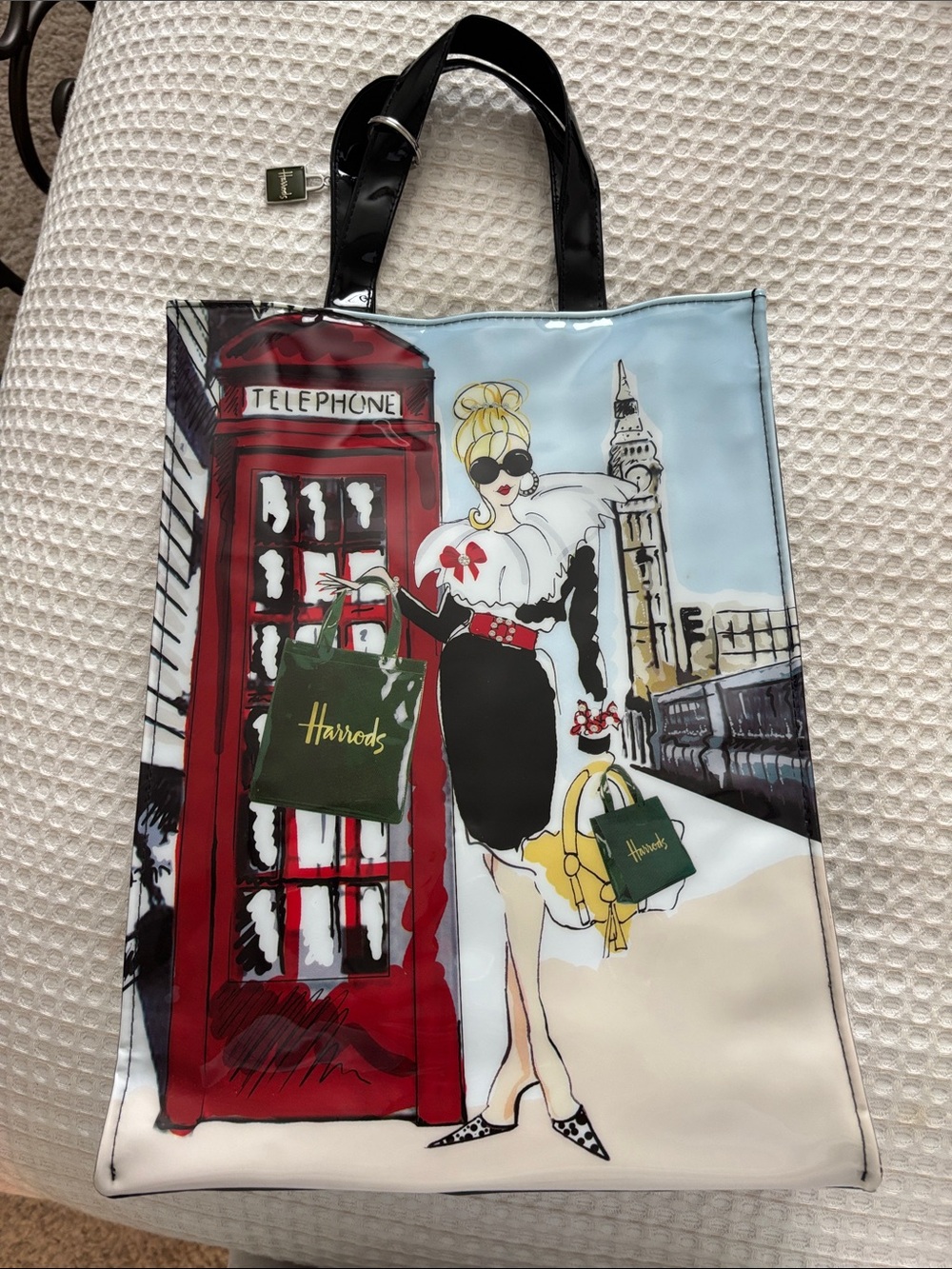 Harrods Illustrated Shopper Tote in Red, Black, Cream and Light Blue